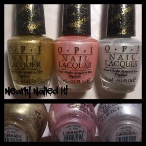OPI Honey Ryder; OPI Pussy Galore; OPI Solitaire