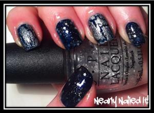 Astor Lacque Deluxe in VIP Blue; OPI in Pirouette My Whistle; Sally Hansen Crackle Overcoat #03 in Fractured Foil.   