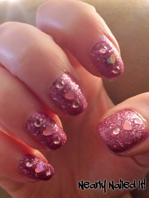Depend Rough Sparkle Collection: Primrose, and some rhinestones and glitter hearts.